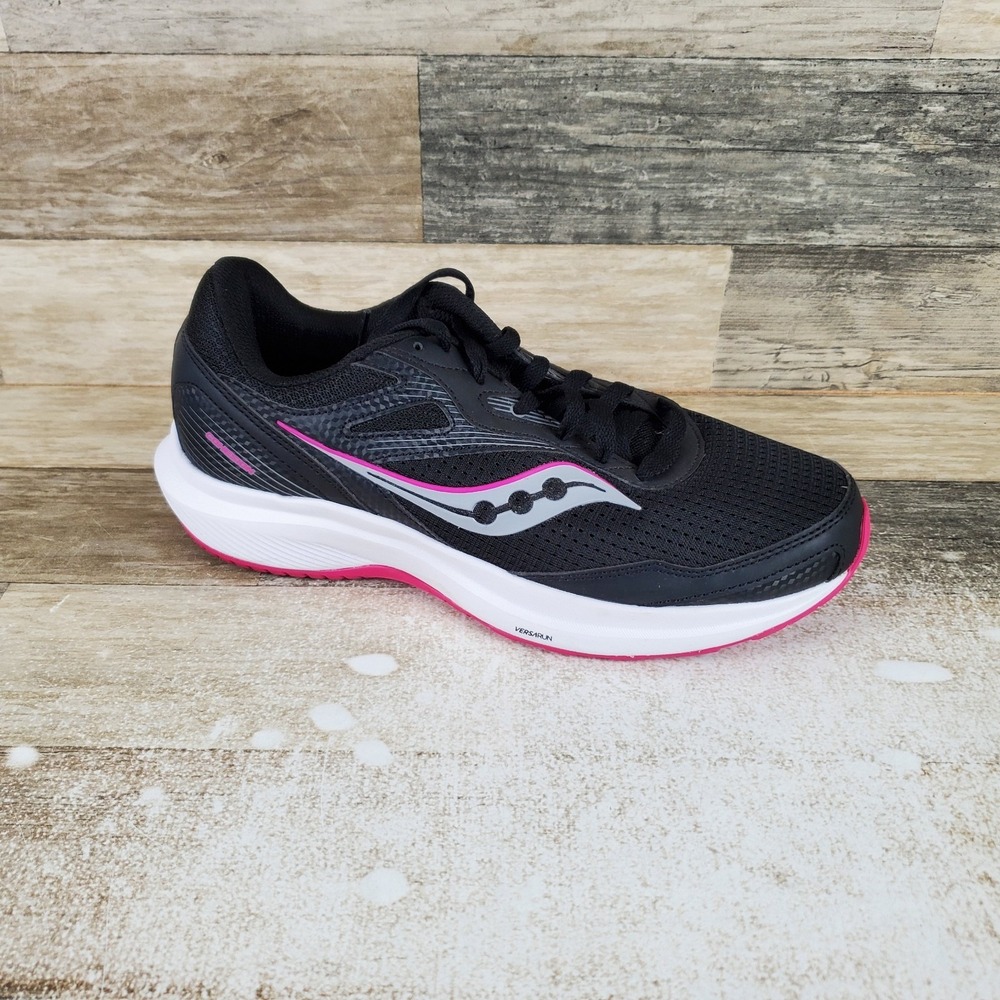 Saucony Cohesion 16 Womens Shoes Sz 9.5 W Black Fuchsia Mesh Lace Up Sneakers